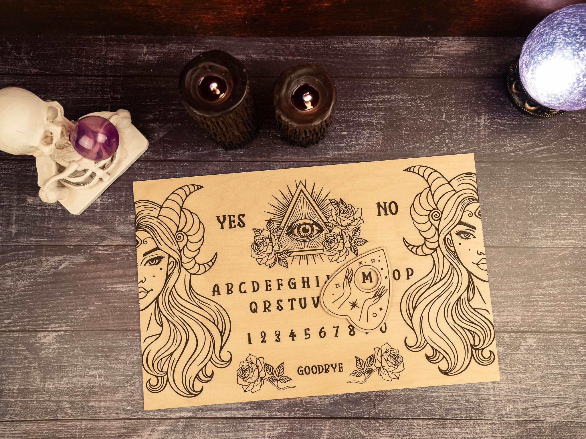 アート・デザイン・音楽 G-taste DVD SCRIPT BOX Horned Goddess Spirit Board – Custom Engraved Ouija Wood – WG