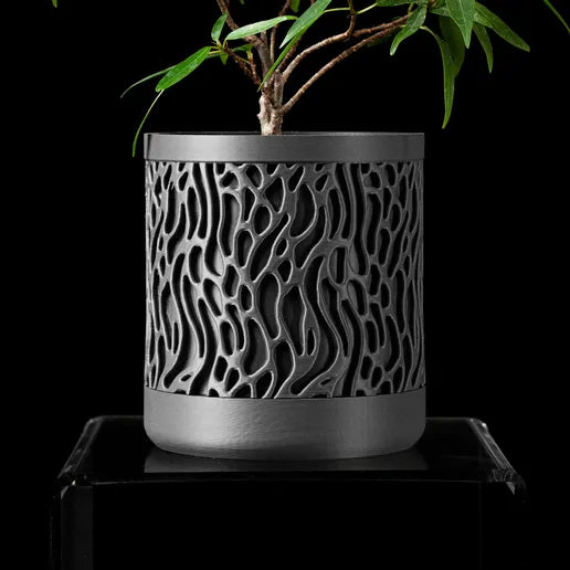 black and white geometric plant pot Cloudbank Pot – Organic Cutout 3D Printed Planter 6" / Matte Stone