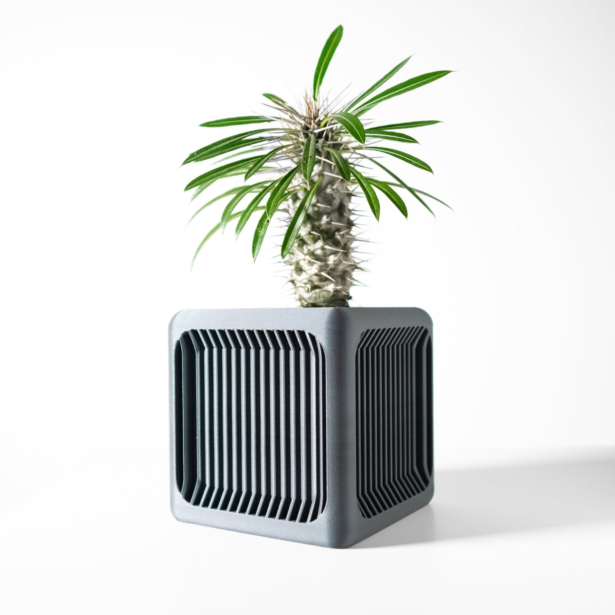 timber plant pot Timber Classic Pot – Stave Panel 3D Printed Indoor Pot 2" / Matte Green