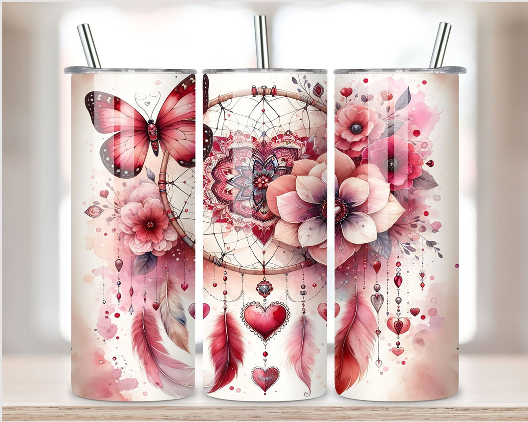 20oz Dreamcatcher & Butterfly Skinny Tumbler – Romantic Boho Floral Design - WG Creative Co.