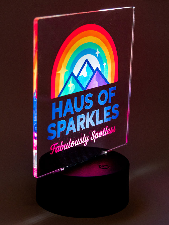 Custom UV Printed Acrylic LED Sign with Color-Changing Light Base