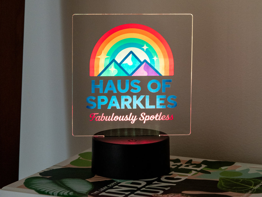 Custom UV Printed Acrylic LED Sign with Color-Changing Light Base