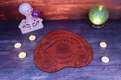 Custom Engraved Ouija Board with Mystical Roses & All - Seeing Eye – Personalized Spirit Board for Halloween Decor - WG Creative Co.