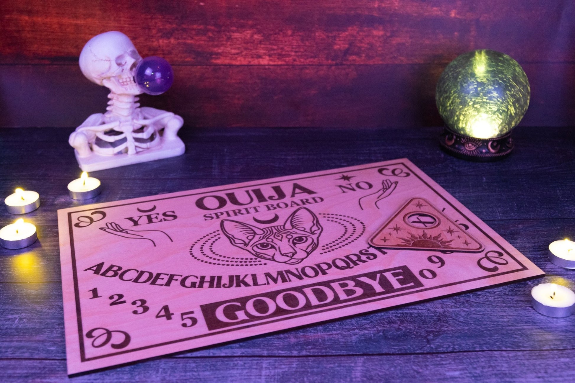 Custom Engraved Ouija Board with Vintage Mystic Sphynx Design | Personalized Halloween Decor - WG Creative Co.