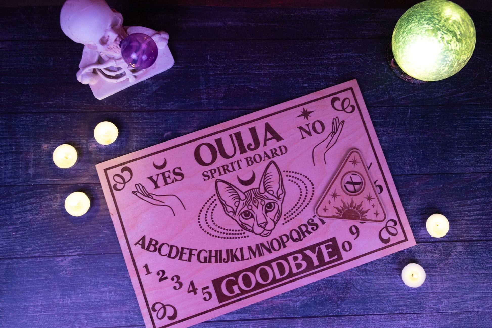 Custom Engraved Ouija Board with Vintage Mystic Sphynx Design | Personalized Halloween Decor - WG Creative Co.