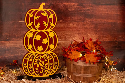 Stacked Pumpkin Art - Fall Leaves | Halloween and Fall Decor - WG Creative Co.