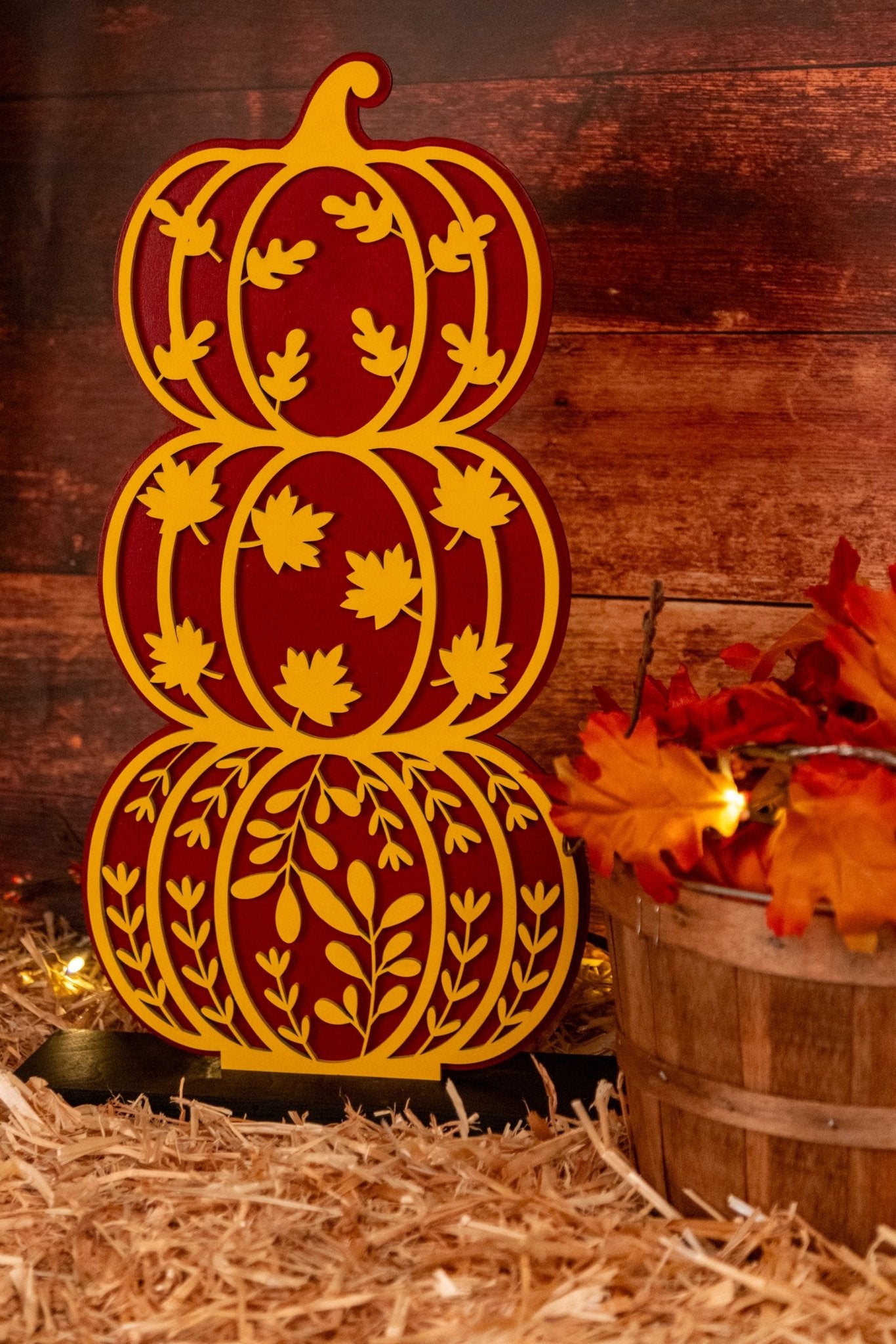 Stacked Pumpkin Art - Fall Leaves | Halloween and Fall Decor - WG Creative Co.