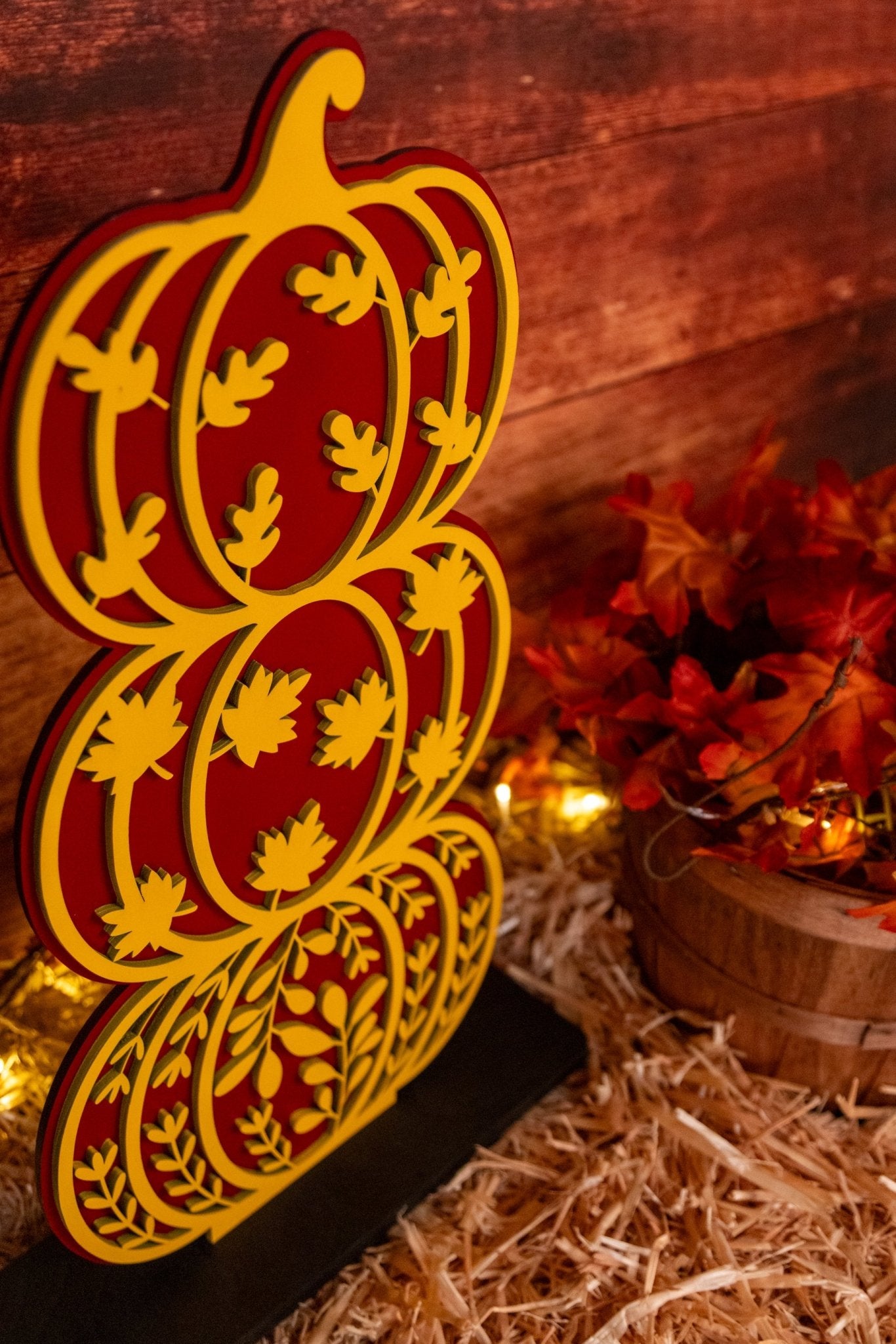 Stacked Pumpkin Art - Fall Leaves | Halloween and Fall Decor - WG Creative Co.