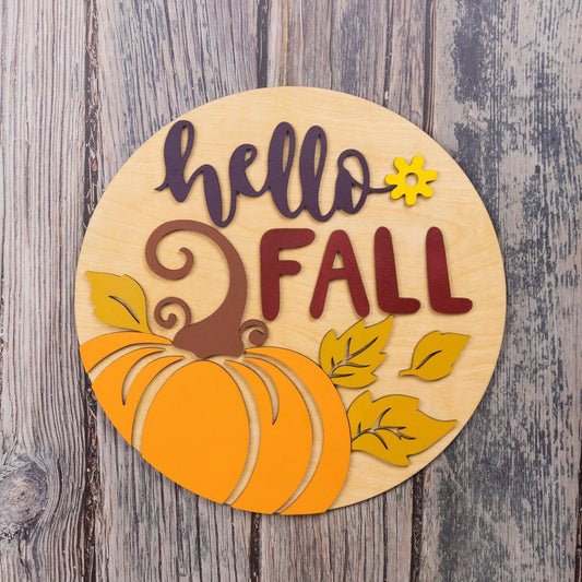 Hello Fall Wooden Sign – Seasonal Pumpkin Wall Décor | Fall Home Decoration - WG Creative Co.