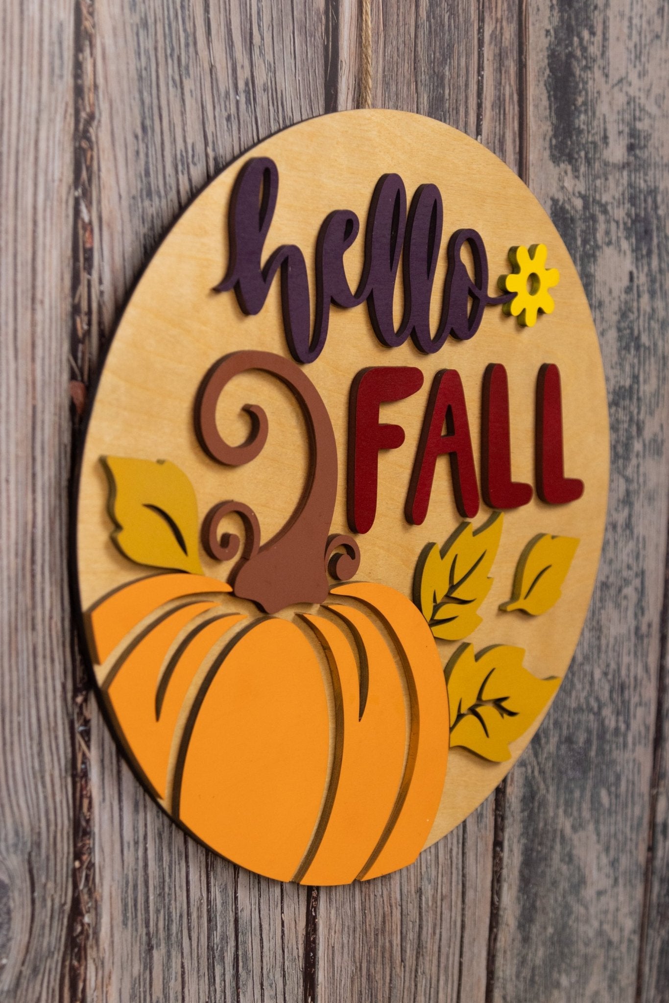 Hello Fall Wooden Sign – Seasonal Pumpkin Wall Décor | Fall Home Decoration - WG Creative Co.