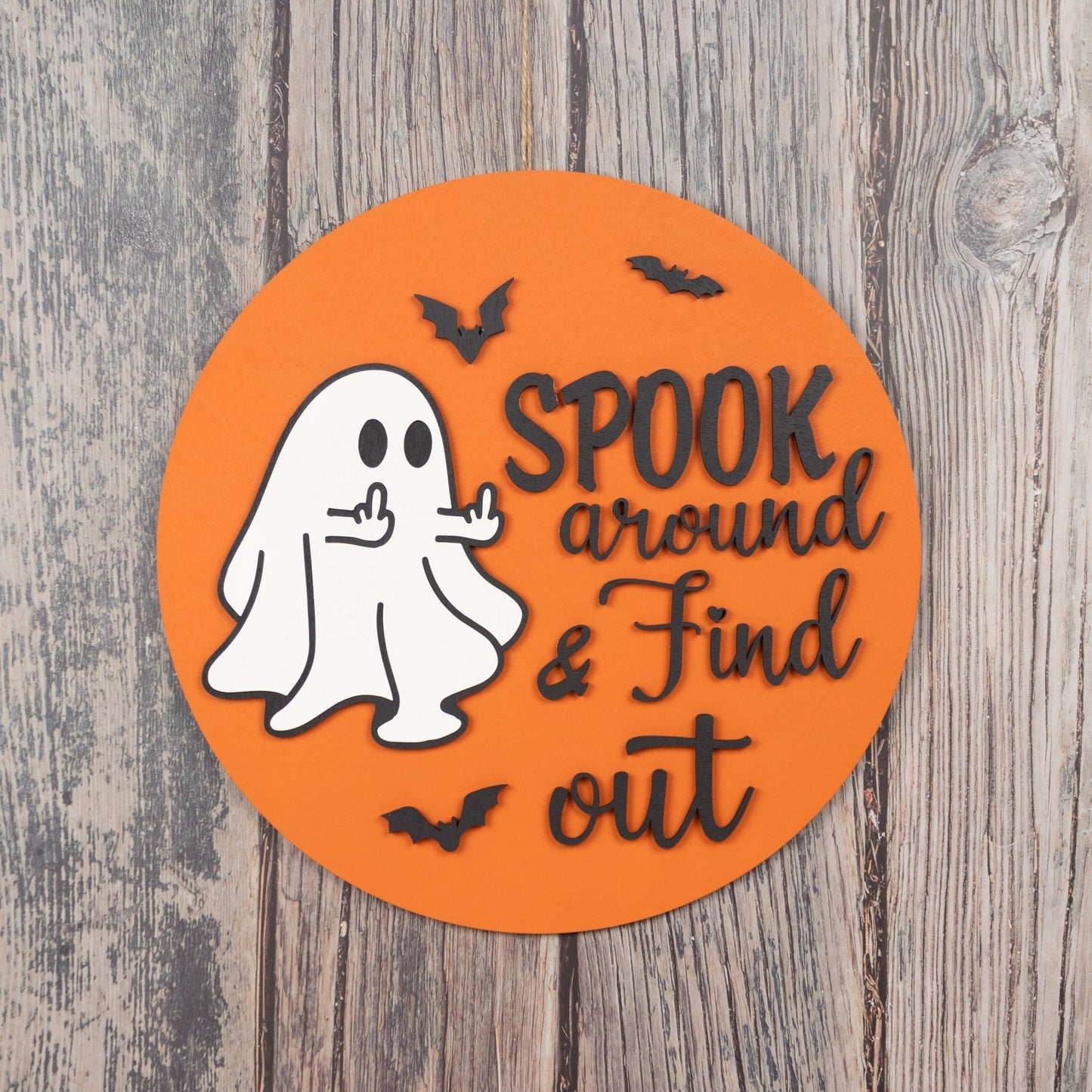 Spook Around & Find Out Halloween Sign - Cheeky Ghost and Bats Decor - WG Creative Co.