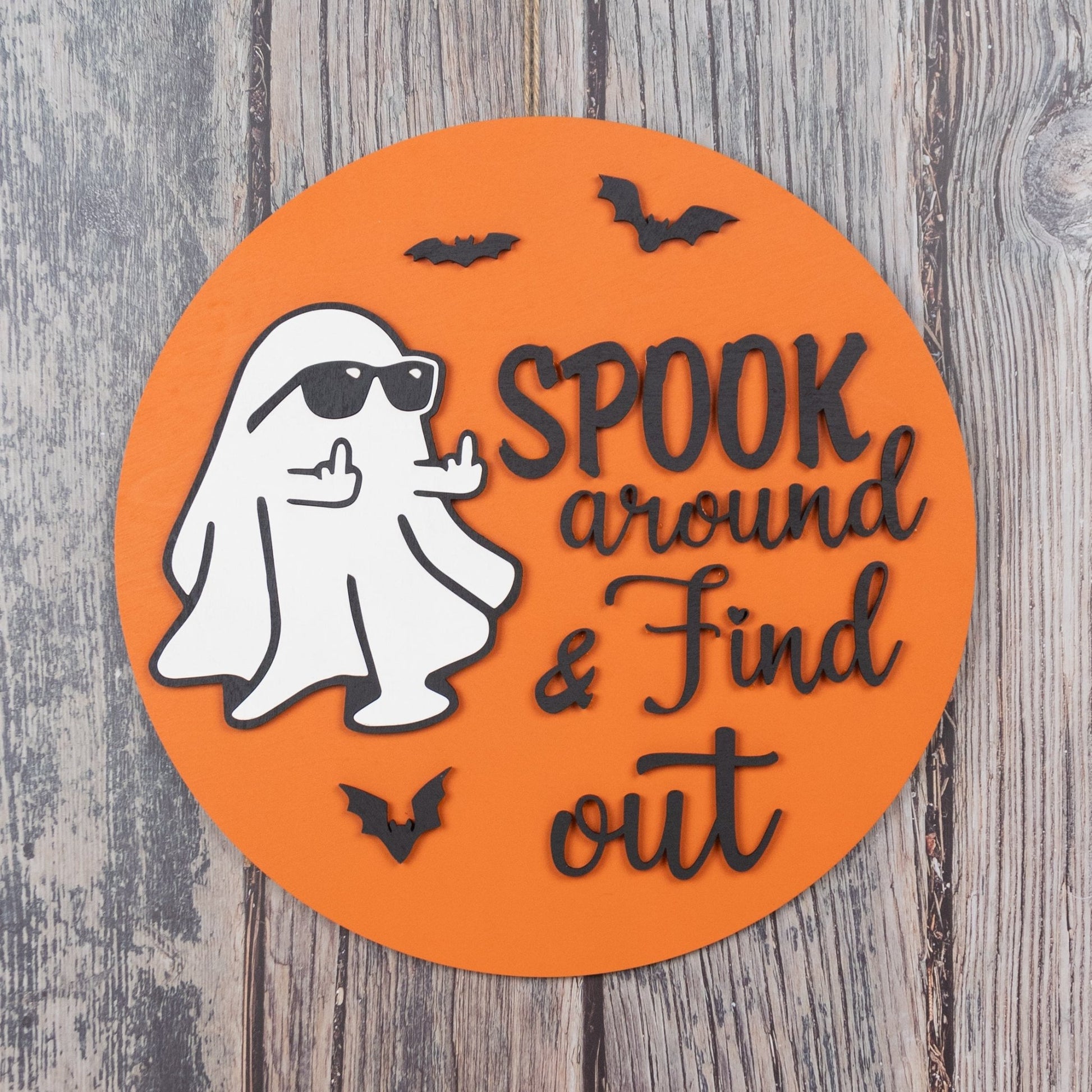 Spook Around & Find Out Halloween Sign (Sunglasses) - Cheeky Ghost and Bats Decor - WG Creative Co.