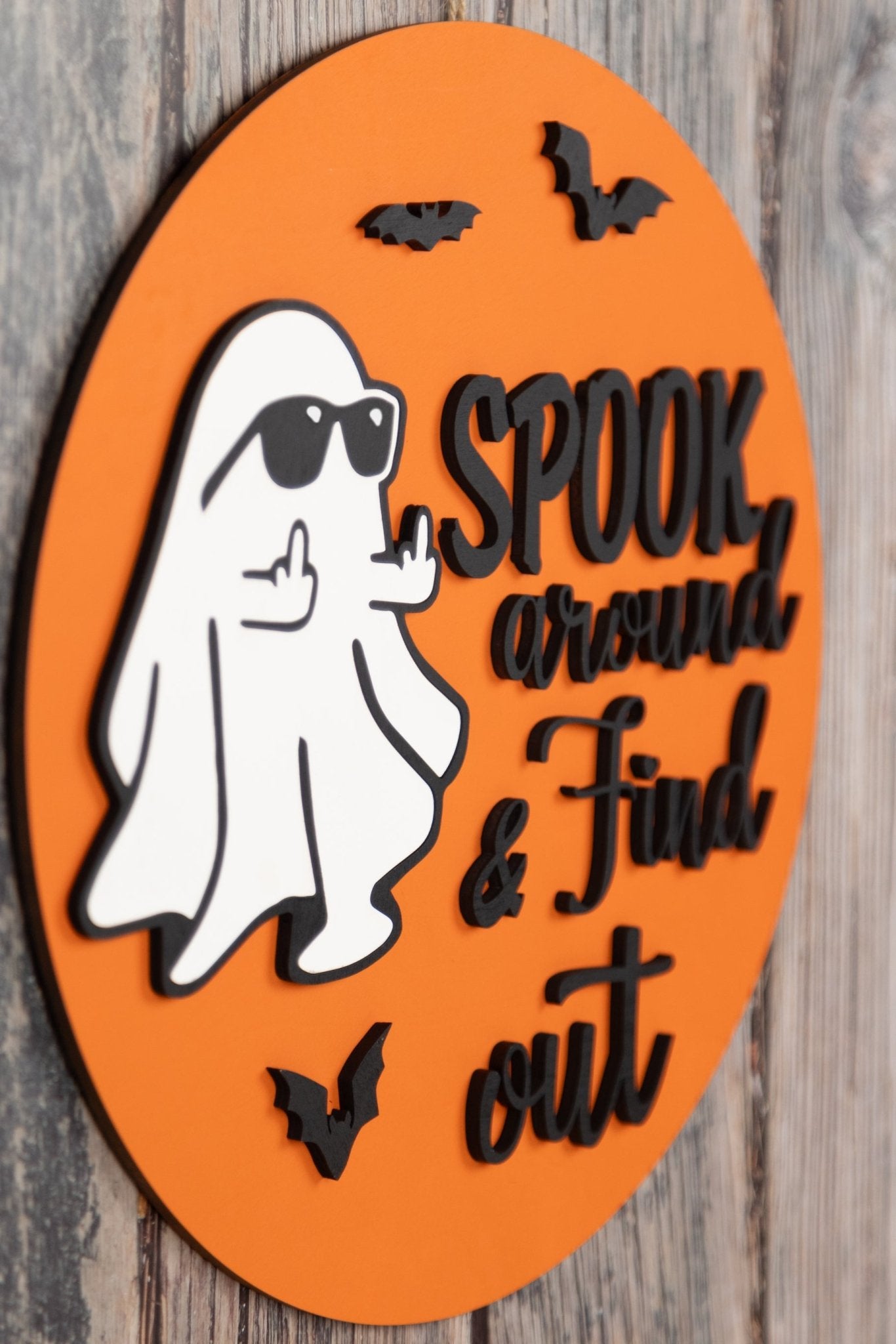 Spook Around & Find Out Halloween Sign (Sunglasses) - Cheeky Ghost and Bats Decor - WG Creative Co.