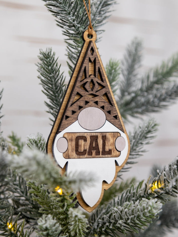 Customizable Gnome Christmas Ornament – Personalized Name Engraving & Stain Color Options - WG Creative Co.