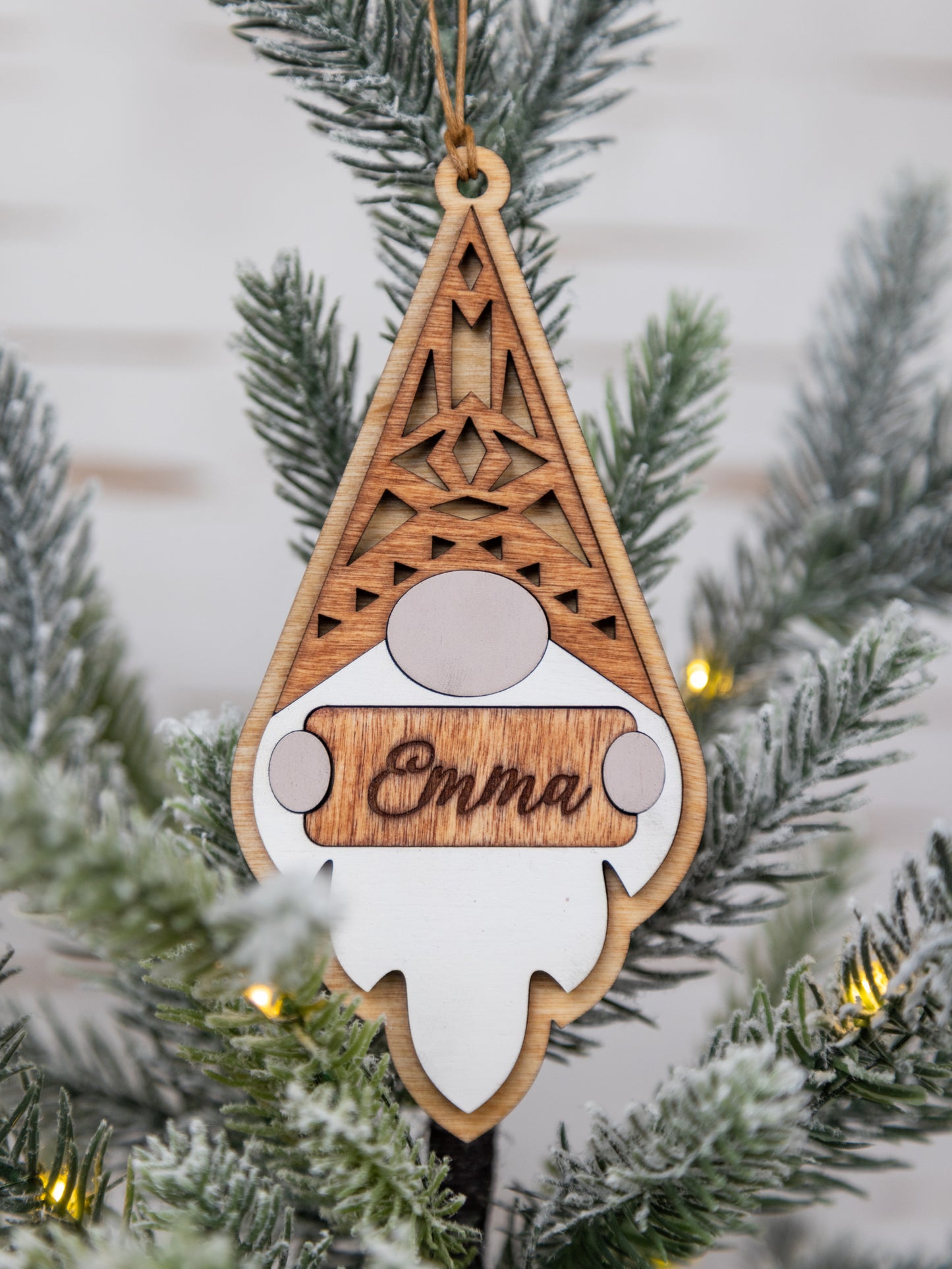 Customizable Gnome Christmas Ornament – Personalized Name Engraving & Stain Color Options