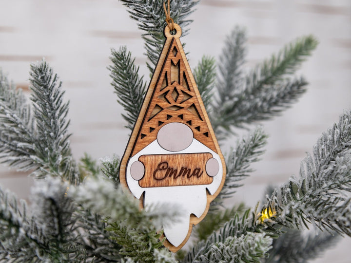 Customizable Gnome Christmas Ornament – Personalized Name Engraving & Stain Color Options - WG Creative Co.