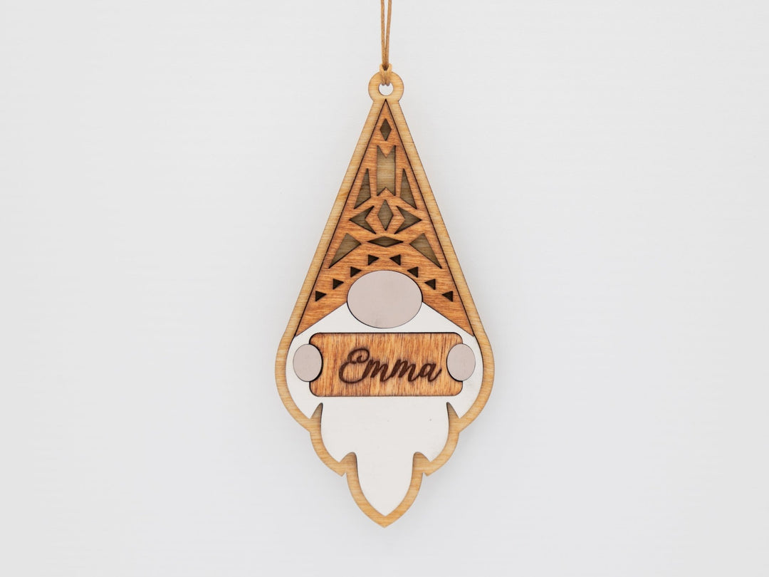 Customizable Gnome Christmas Ornament – Personalized Name Engraving & Stain Color Options - WG Creative Co.