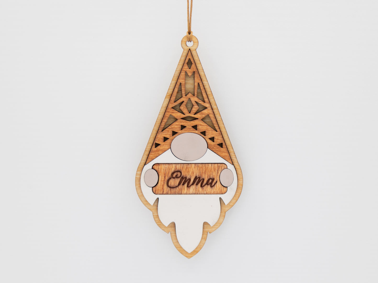 Customizable Gnome Christmas Ornament – Personalized Name Engraving & Stain Color Options