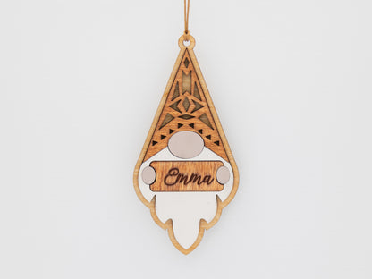 Customizable Gnome Christmas Ornament – Personalized Name Engraving & Stain Color Options