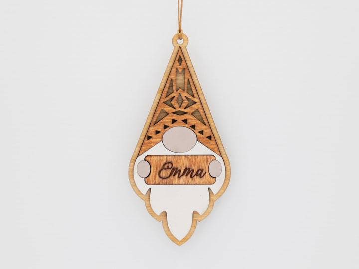 Customizable Gnome Christmas Ornament – Personalized Name Engraving & Stain Color Options - WG Creative Co.
