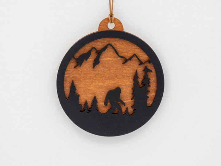 Bigfoot Mountain Scene Ornament – Wood & Acrylic Sasquatch Christmas Décor - WG Creative Co.