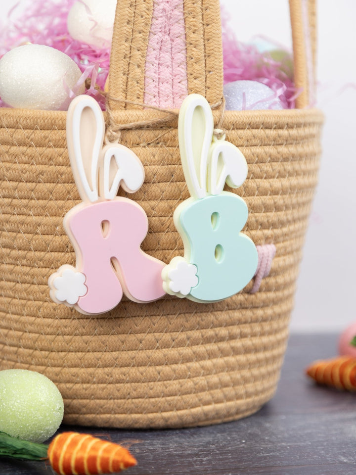 Personalized Acrylic Bunny Bag Tag – Custom Easter Basket Name Tag - WG Creative Co.
