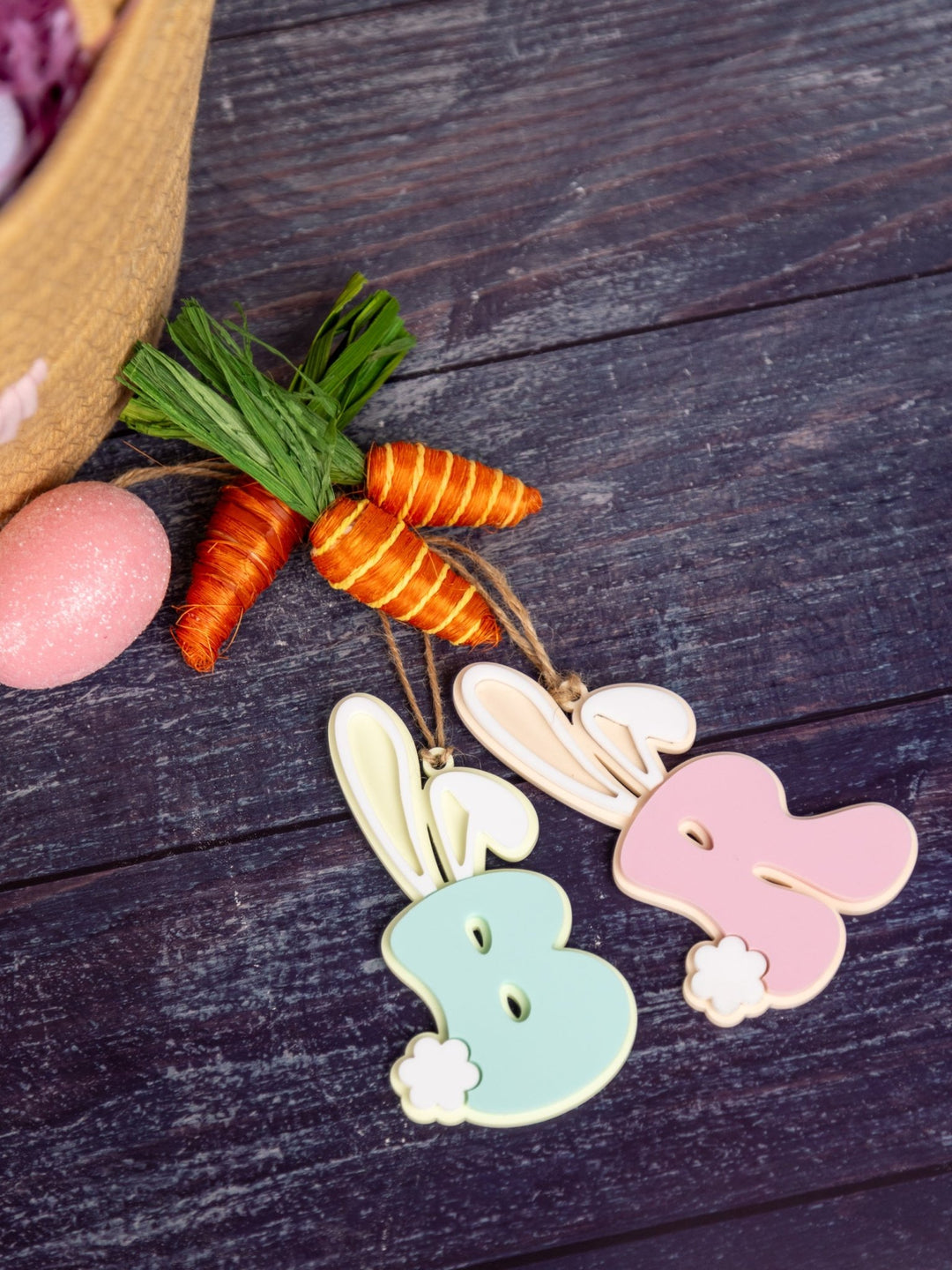 Personalized Acrylic Bunny Bag Tag – Custom Easter Basket Name Tag - WG Creative Co.