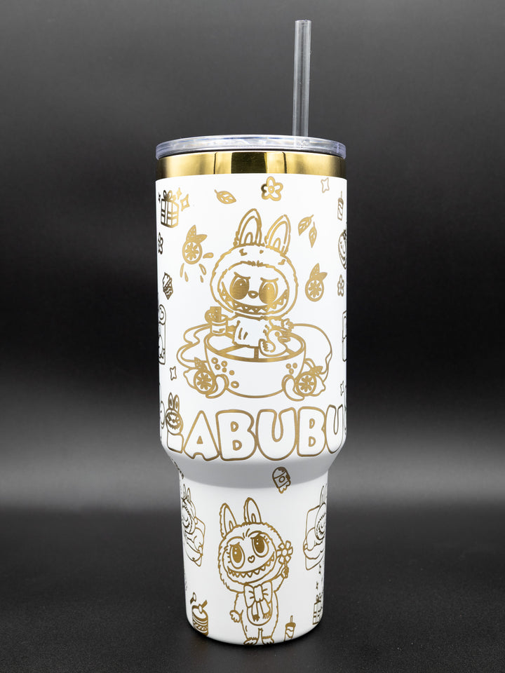 Limited Edition Laser Engraved Tumbler – 40oz Gold Plated Stainless Steel | White Powder Coated Collector Cup