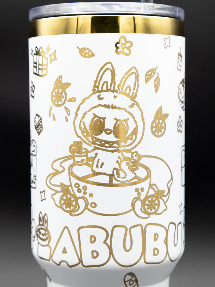 Limited Edition Laser Engraved Tumbler – 40oz Gold Plated Stainless Steel | White Powder Coated Collector Cup