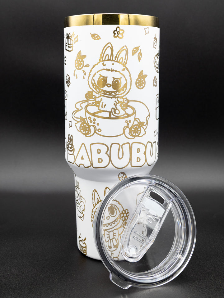 Limited Edition Laser Engraved Tumbler – 40oz Gold Plated Stainless Steel | White Powder Coated Collector Cup