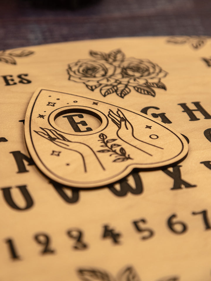 Custom Engraved Ouija Board with Horned Goddess Solo Design – Personalized Spirit Board for Mystical Halloween Decor
