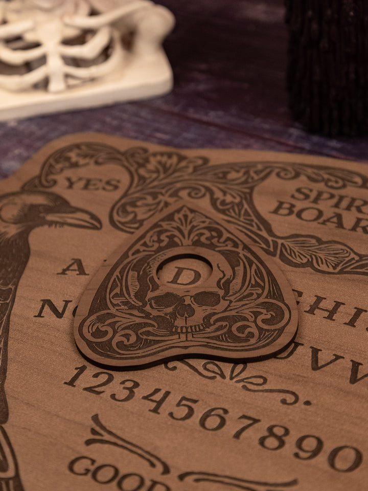 Custom Engraved Ouija Board with Twin Raven Design – Personalized Spirit Board for Mystical Halloween Decor