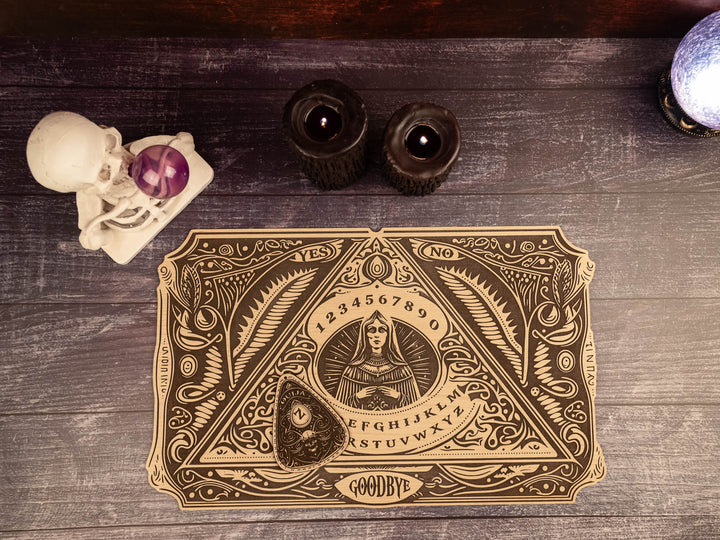 Custom Engraved Ouija Board with Spiritual Priestess Design – Personalized Spirit Board for Mystical Halloween Decor