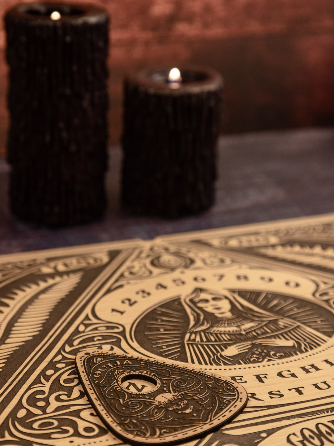 Custom Engraved Ouija Board with Spiritual Priestess Design – Personalized Spirit Board for Mystical Halloween Decor