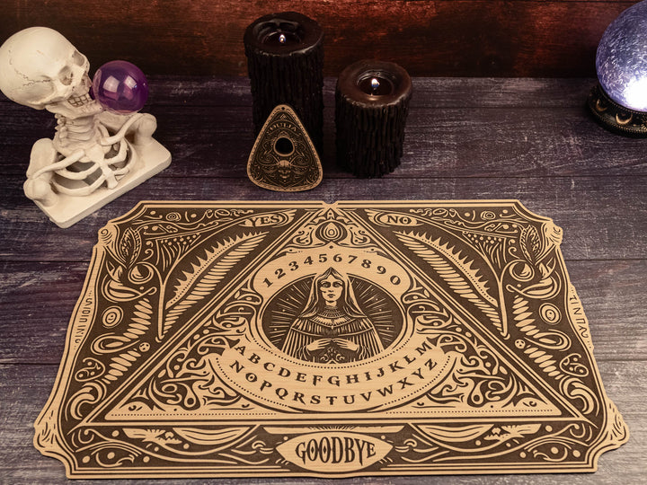 Custom Engraved Ouija Board with Spiritual Priestess Design – Personalized Spirit Board for Mystical Halloween Decor