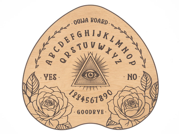 Custom Engraved Ouija Board with Mystical Roses & All-Seeing Eye – Personalized Spirit Board for Halloween Decor