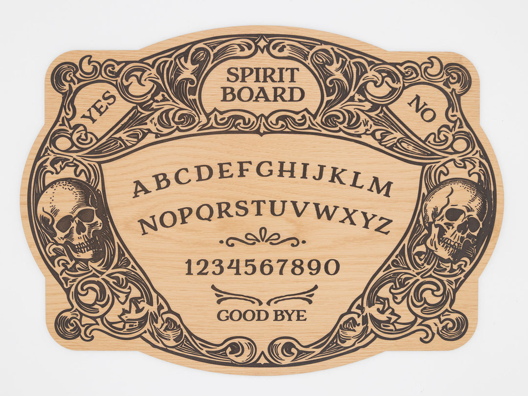 Custom Engraved Ouija Board with Floating Skulls – Personalized Spirit Board for Mystical Halloween Decor