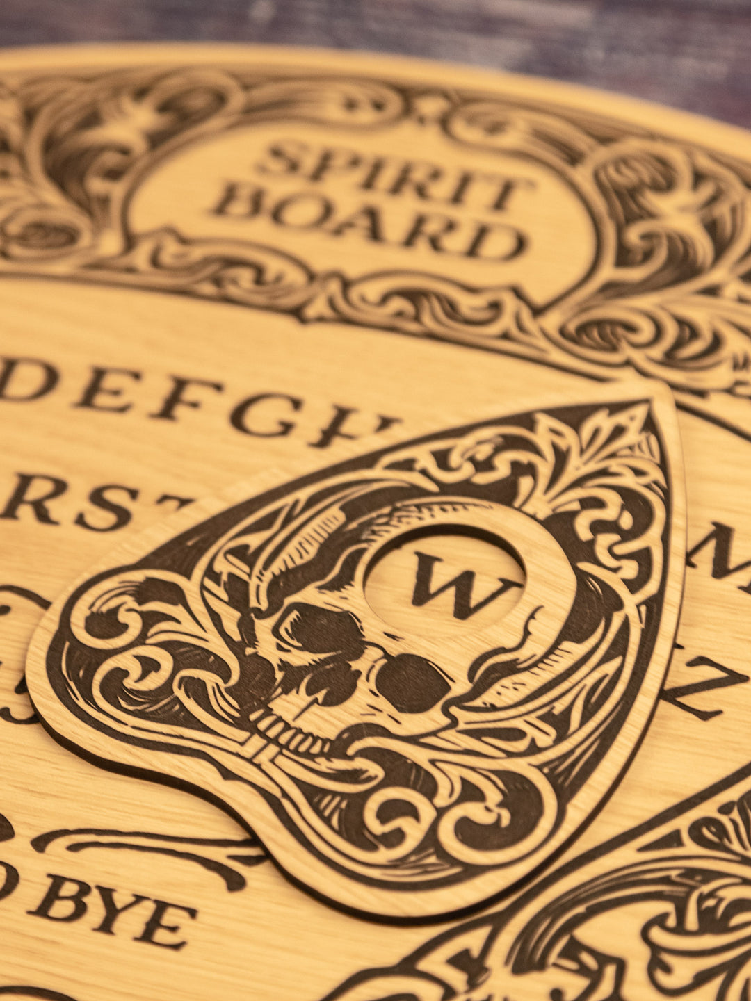 Custom Engraved Ouija Board with Floating Skulls – Personalized Spirit Board for Mystical Halloween Decor