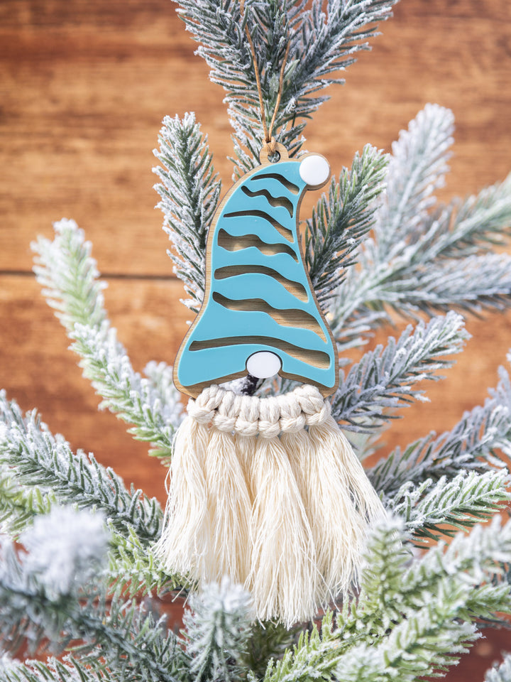 Wooden Gnome Ornament with Macrame Beard – Rustic Christmas Tree Decor