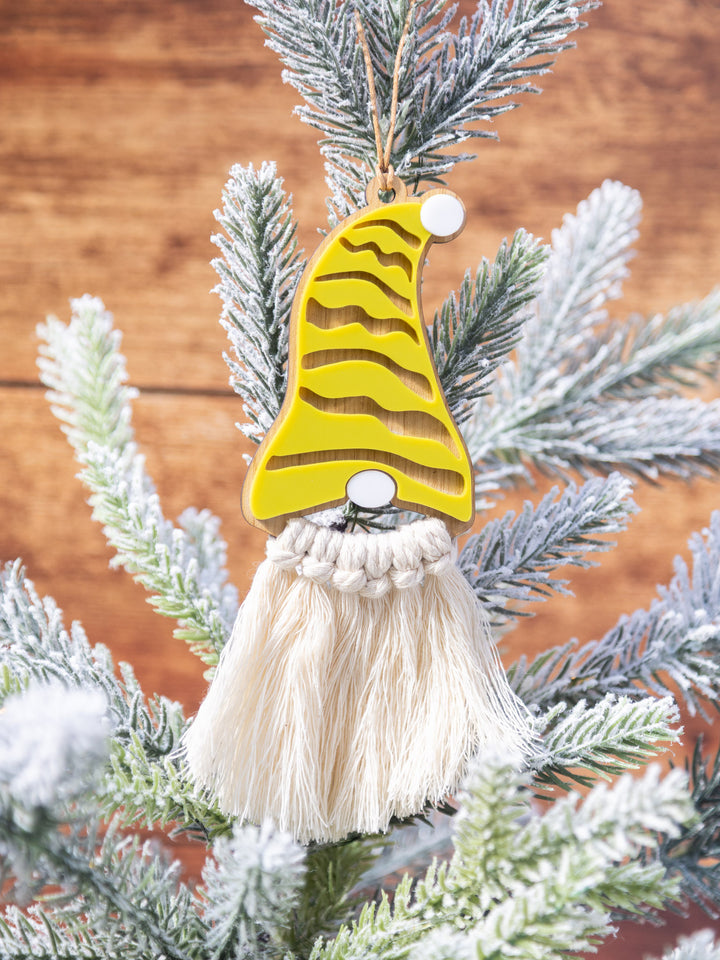 Wooden Gnome Ornament with Macrame Beard – Rustic Christmas Tree Decor