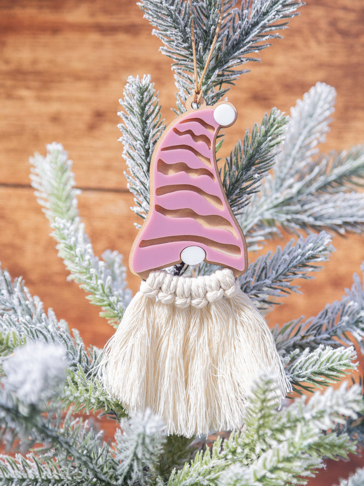 Wooden Gnome Ornament with Macrame Beard – Rustic Christmas Tree Decor