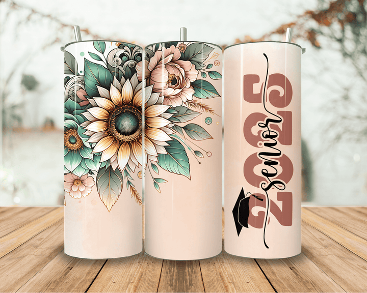 Graduation 2025 Tumbler – 20oz Skinny Floral Tumbler with Sunflowers - WG Creative Co.