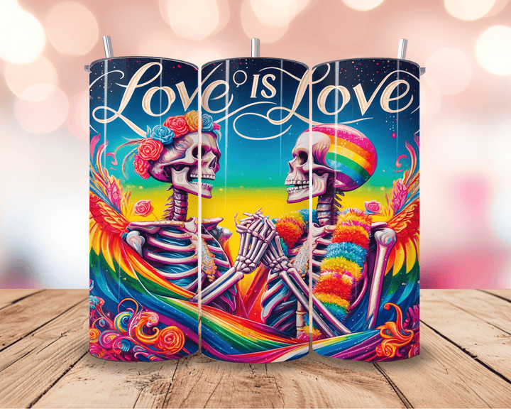 Love Is Love Pride Tumbler – 20oz Rainbow Skeleton Skinny Tumbler - WG Creative Co.