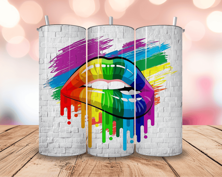 Rainbow Drip Lips Tumbler – 20oz Pride Skinny Tumbler with Graffiti Art - WG Creative Co.