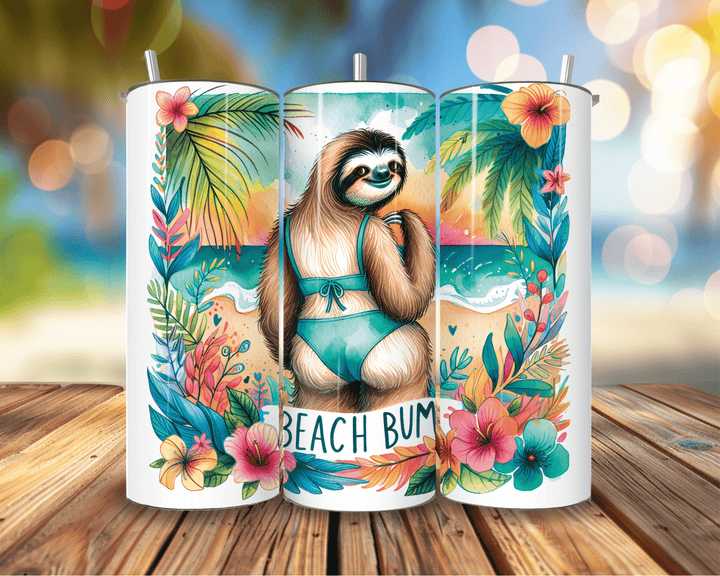Beach Bum Sloth Tumbler – 20oz Funny Summer Stainless Steel Cup - WG Creative Co.