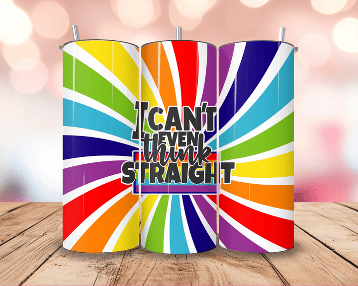 20oz "I Can't Even Think Straight" Tumbler – LGBTQ+ Pride Rainbow Swirl - WG Creative Co.