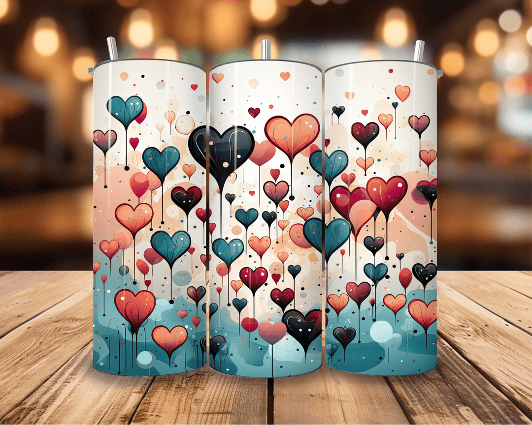 20oz Valentine’s Day Heart Skinny Tumbler – Romantic Watercolor Design - WG Creative Co.