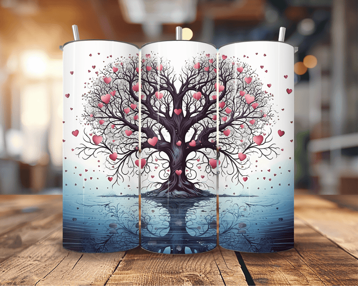 20oz Tree of Hearts Skinny Tumbler – Romantic Nature - Inspired Design - WG Creative Co.
