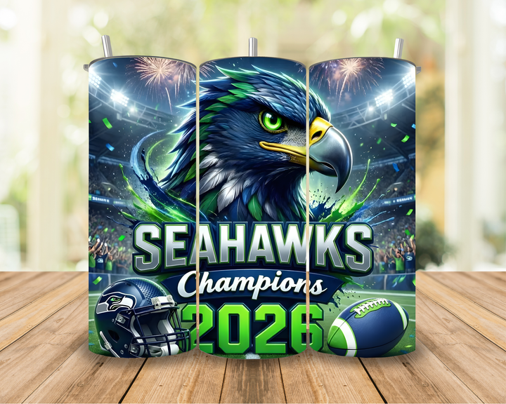 Seattle Seahawks Superbowl LX Champions 2026 – 20oz Skinny Tumbler