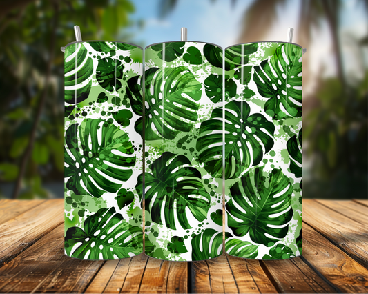 20oz Tropical Monstera Skinny Tumbler – Vibrant Jungle Leaf Design